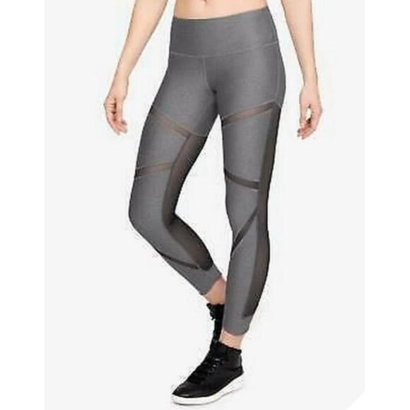 Under Armour Workout Leggings Compression Womens Small Gray Black Heat Gear - Picture 1 of 7